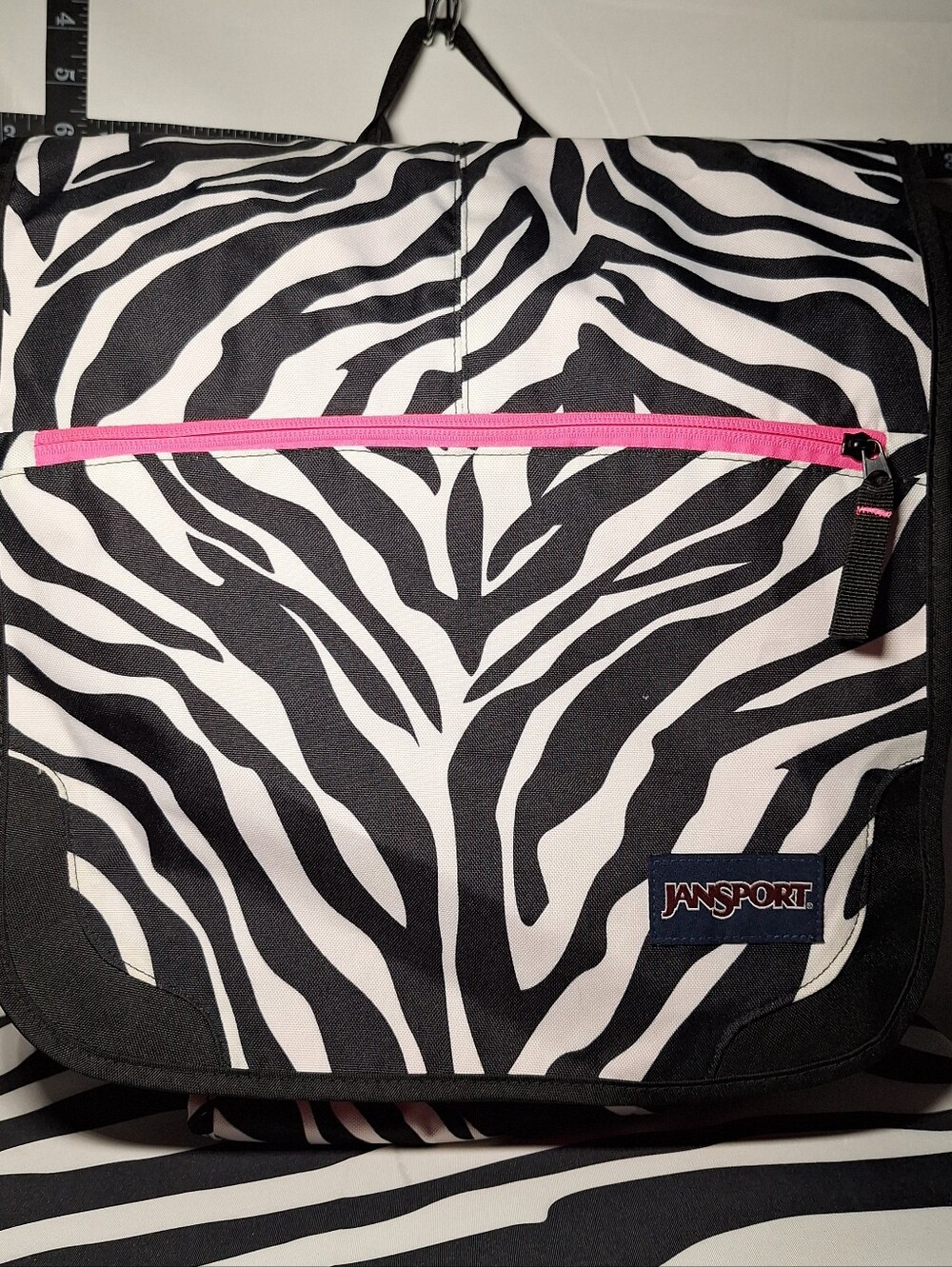 Jansport Messenger Bag, Zebra Stripes,  Black White With Pink Accents, Used